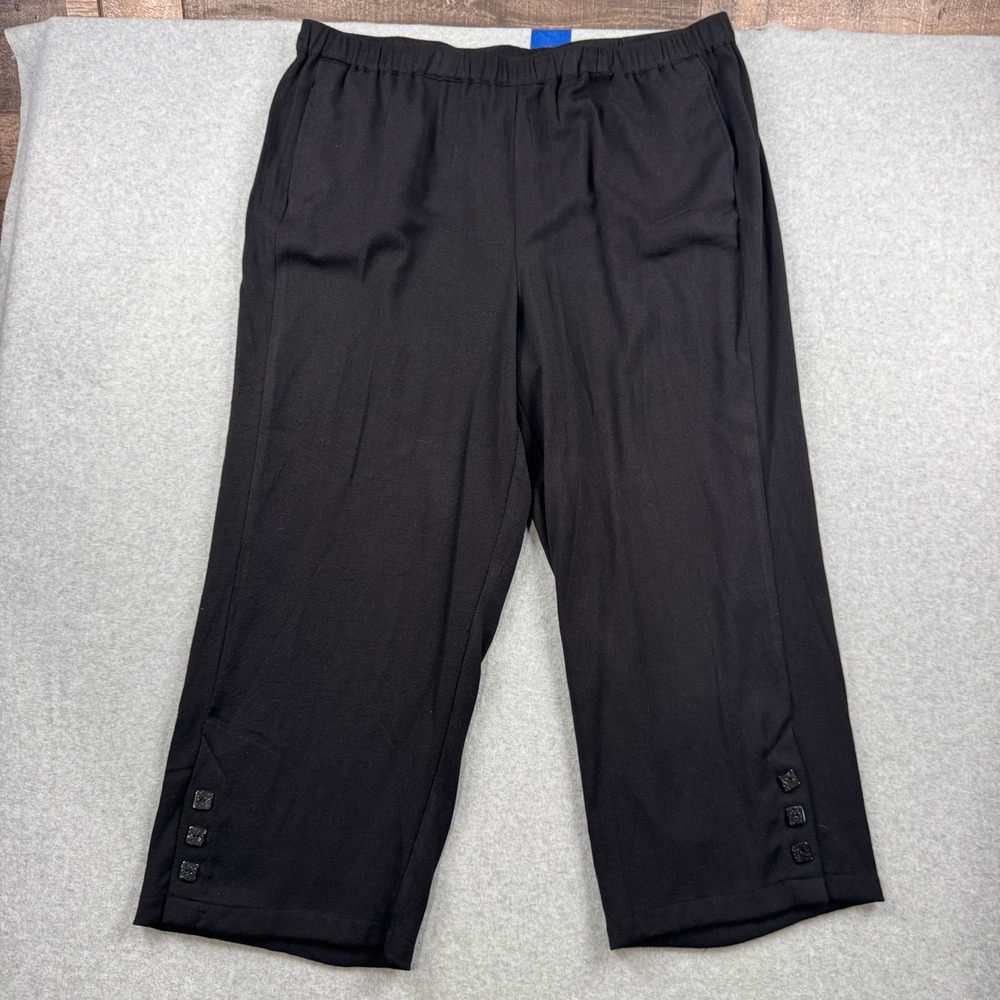 Alfred Dunner Relaxed Fit Pants Womens 20W Black Wide Leg Cropped Button Hem NEW